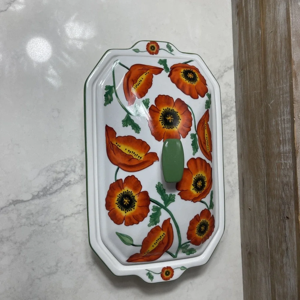 Vintage Cook Street Poppy Divided Covered Casserole Serving Dish